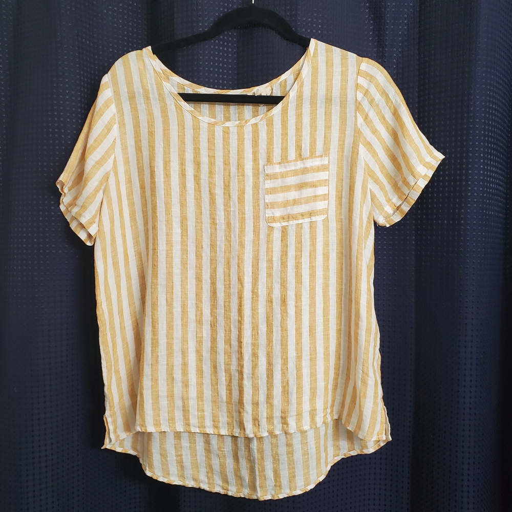 Christian Siriano Cream and Yellow Linen Blouse Size Small